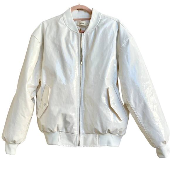 NWT Blessd Faux Leather Blake Patent Bomber Jacket Off White Women's Size XS/S - Picture 2 of 7